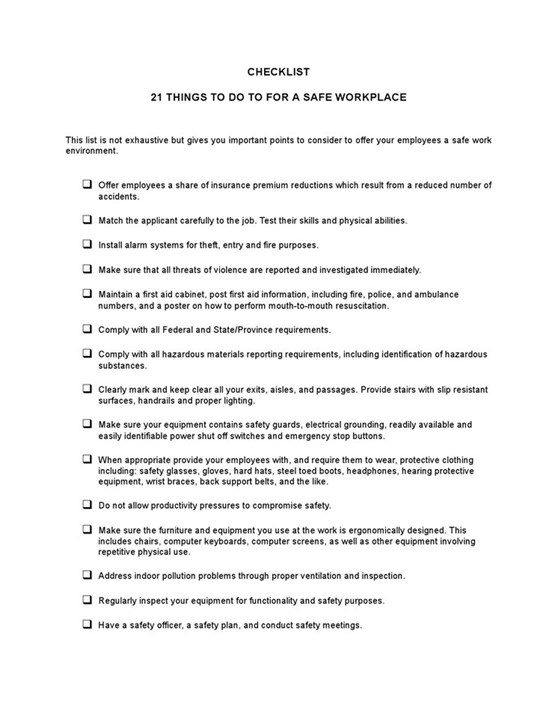 Checklist 2120things20to20do20for20a20safe20workplace 1