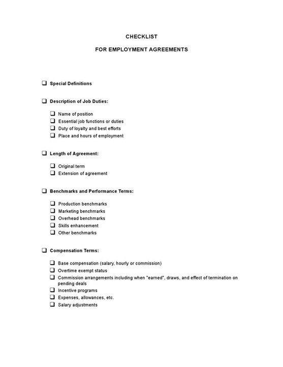 Checklist Employment20agreements 1