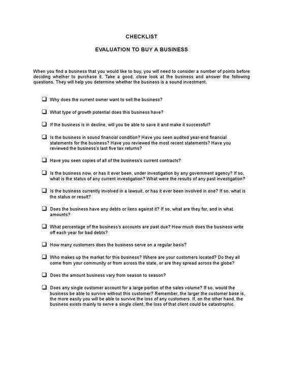 Checklist Evaluation20to20buy20a20business 1