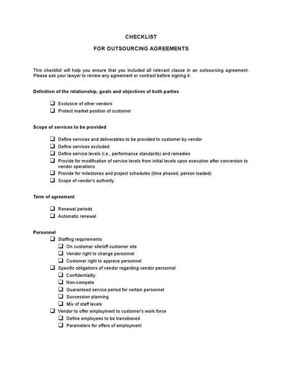 Checklist For20outsourcing20agreements 1