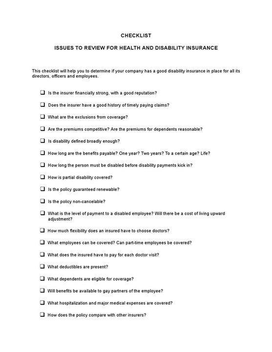 Checklist Health20and20disability20insurance 1