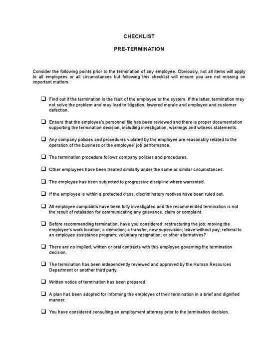 Checklist Pretermination 1