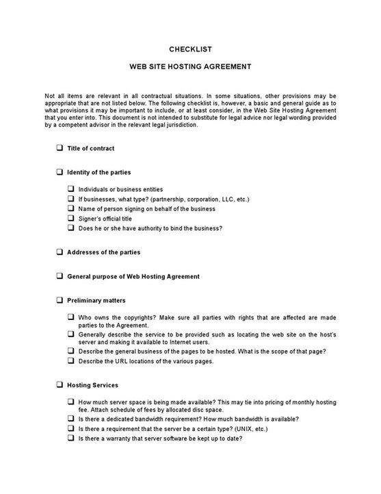 Checklist Web20site20hosting20agreement 1