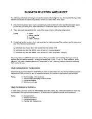 Worksheet Business20selection 1