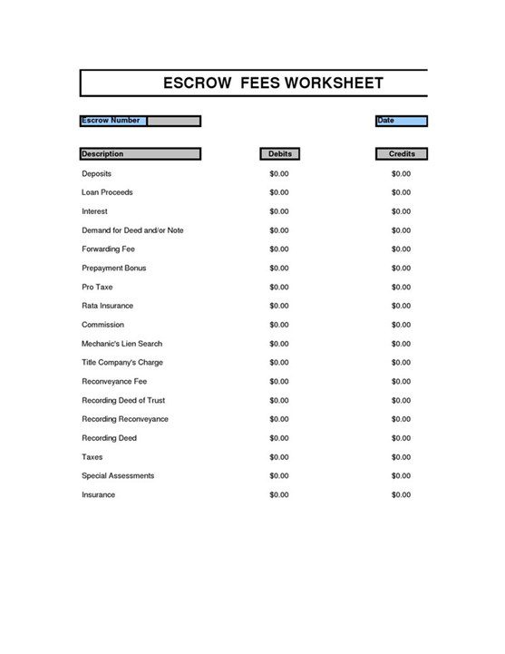 Worksheet Escrow20fees20escrow20fees 1