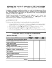 Worksheet Products20and20services20differentiation 1