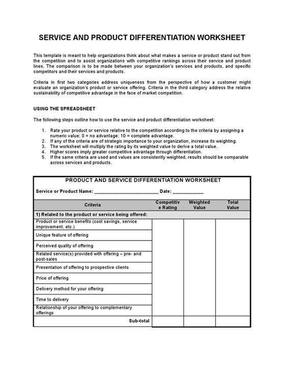 Worksheet Products20and20services20differentiation 1