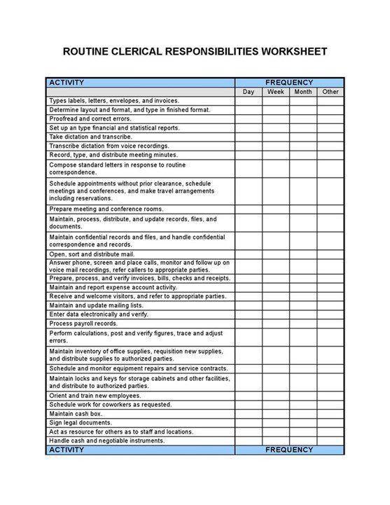 Worksheet Routine20clerical20responsabilities 1